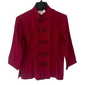 Yin Xing Traditional Chinese Silk Rayon Leafy Print Qipao Chenogsam Red Shirt S